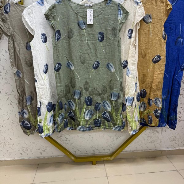 Çiçek Desenli Keten Elbise
