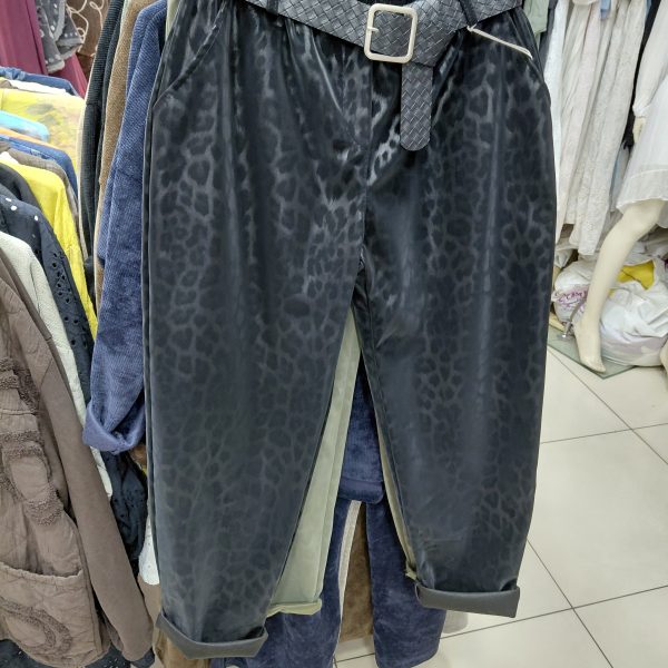 Leopar Desen Süet Görünümlü Pantolon
