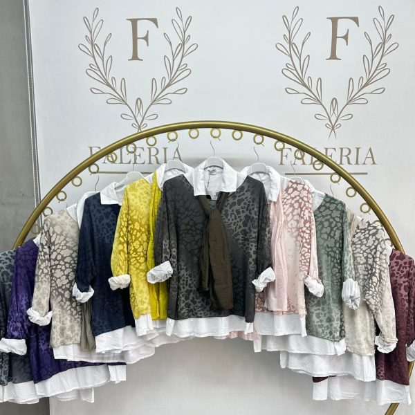 Fularlı Leopar Desenli İki Parça Bluz